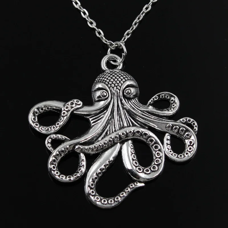 New Fashion Octopus Pendants Round Cross Chain Short Long Mens Womens Silver Color  Necklace Jewelry Gift