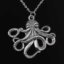 New Fashion Octopus Pendants Round Cross Chain Short Long Mens Womens Silver Color  Necklace Jewelry Gift