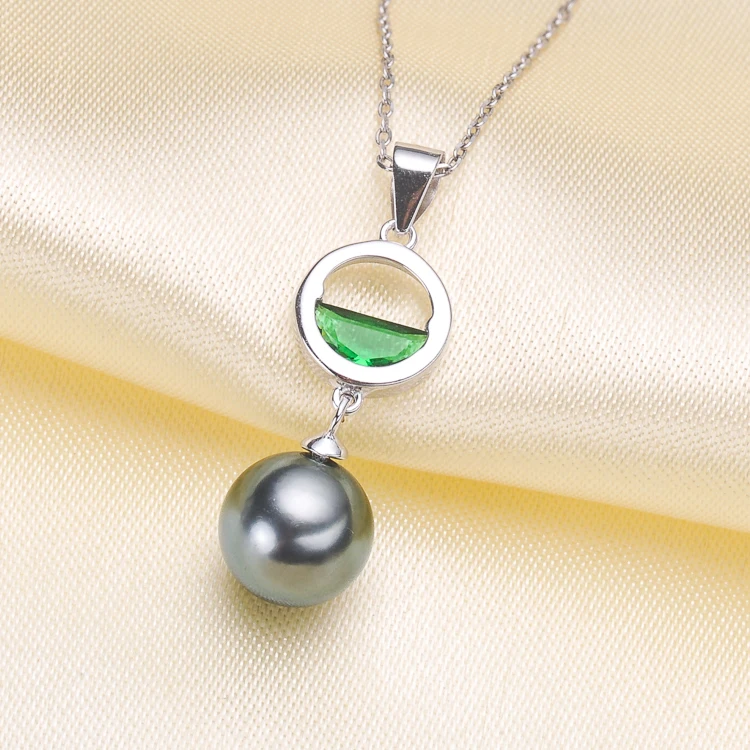 

Women DIY Pearl Pendant Holder S925 Sterling Silver Green/Red Stone Pendant Settings Circle Design Pendant Accessory 5Pieces/Lot