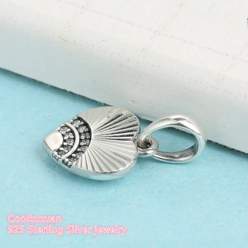 Summer Authentic 100% 925 Sterling Silver Fan of Love Pendant, Clear CZ Beads Fit Pandora Charms Bracelet DIY jewelry