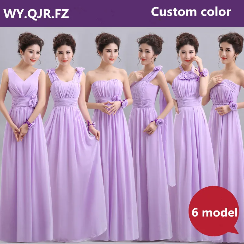 

QNZL-80Z#Halter neck Lace Up Chiffon Purple Champagne pink Bridesmaid Dresses Long wholesale Custom wedding party dress Flower