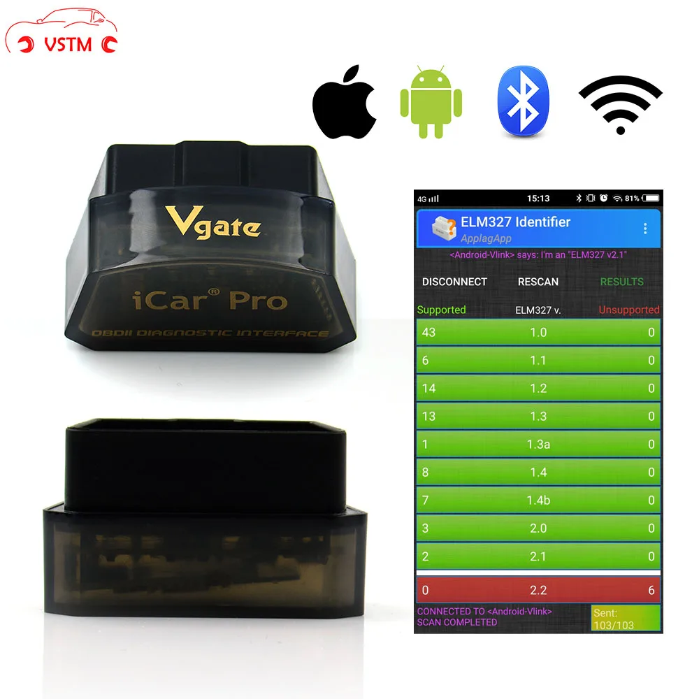 

2022 Vgate iCar Pro OBD2 Scanner Bluetooth 4.0/WIFI Car Diagnostic Tool ELM327 V2.1 iCar Pro Scanner For Android/IOS