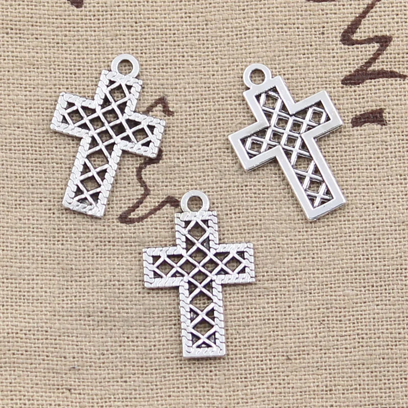 30pcs Charms Hollow Grid Cross 24x16mm Antique Silver Color Plated Pendants Making DIY Handmade Tibetan Silver Color Jewelry