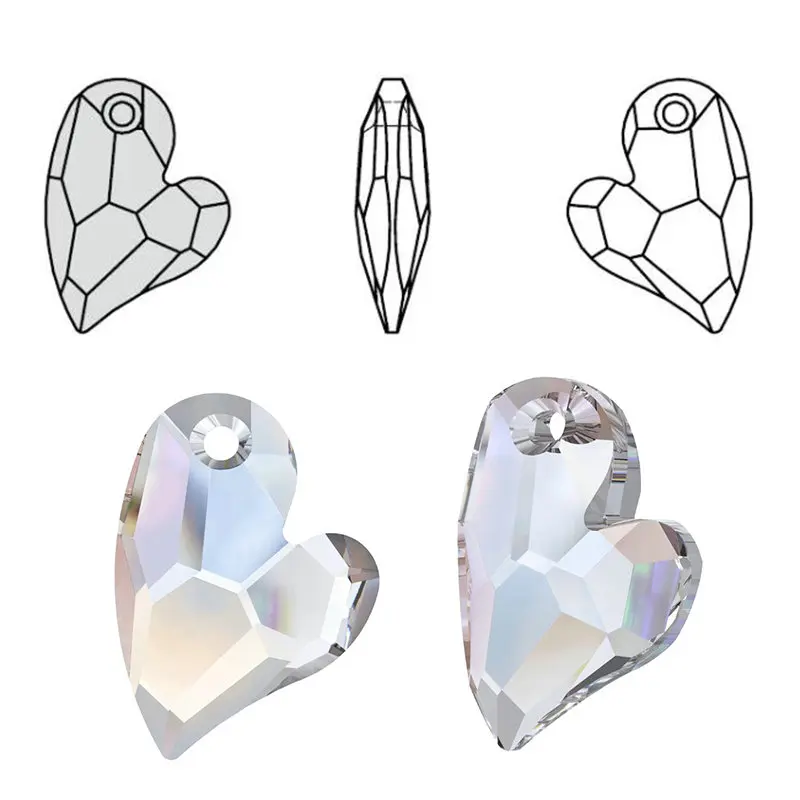크리스털 참 헌신 2 U 하트 펜던트, 6261 유리 하트 모양 구슬, 라인석 보석 목걸이 귀걸이 DIY용, 17mm, 팩당 12 개