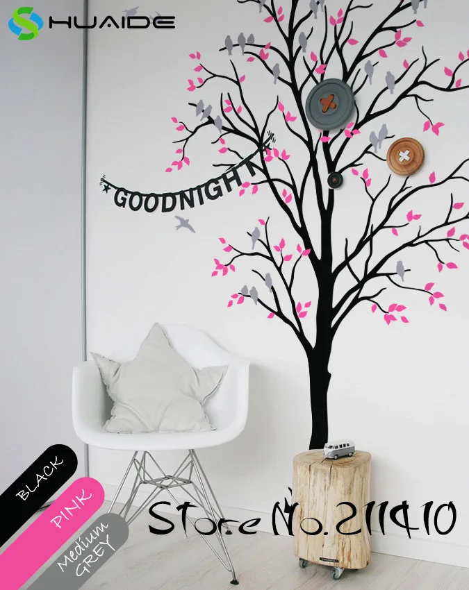 Spring Tree Wall Decals Large Tree With Birds Wall Stickers Home Decor Living Room Custom Color Vinyl Wall Tattoo Mural JW198A