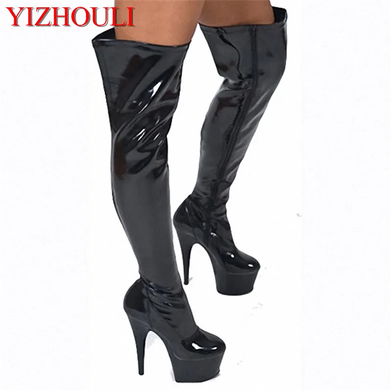 

15cm high heel thigh high boots for women zipper motorcycle boots Hand Made High Heel Shoes tall sexy pole dancing boots