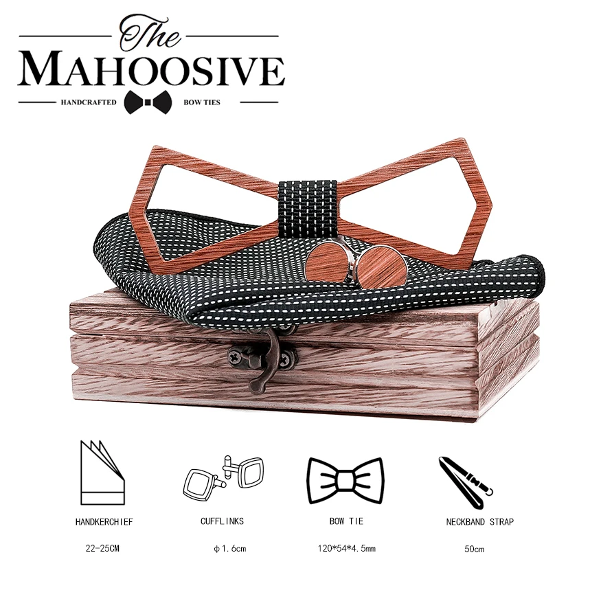 Mahoosive New Arrival Men Wooden Bow Tie Shape Bowknots Hollow Cut Out Wood Bow Ties For Mens Wedding Suits