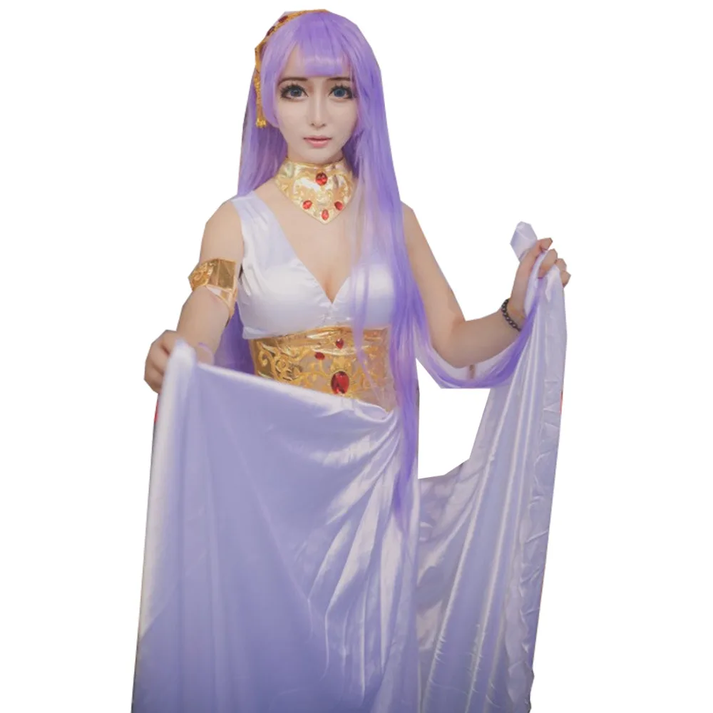 

2019 Saint Seiya The Lost Canvas Sasha(Athena) Cosplay Costume White Dress with accessory