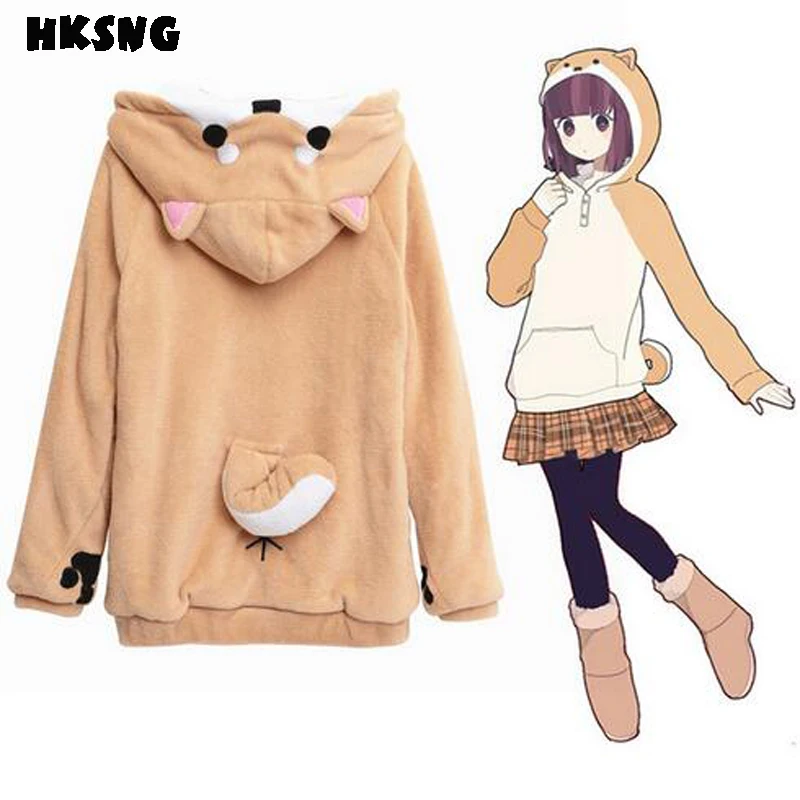 

HKSNG новые Harajuku японские кавайные толстовки женские толстовки с ушками Doge Muco зимние плюшевые милые Muco аниме толстовка кигуруми