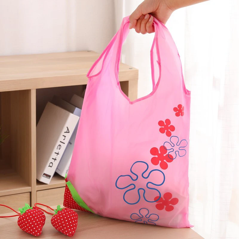 New Creative environmental Shopping Bags Handbag Strawberry Foldable  Reusable Folding Storage Bag Grocery Nylon eco tote Bag