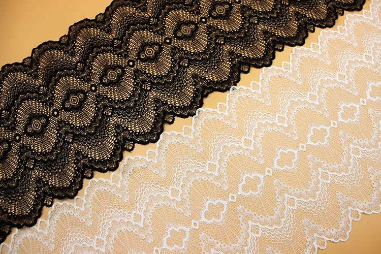 

9 meter 22cm 8.66" wide ivory black stretch elastic lace trim ribbon fabric QL4K57