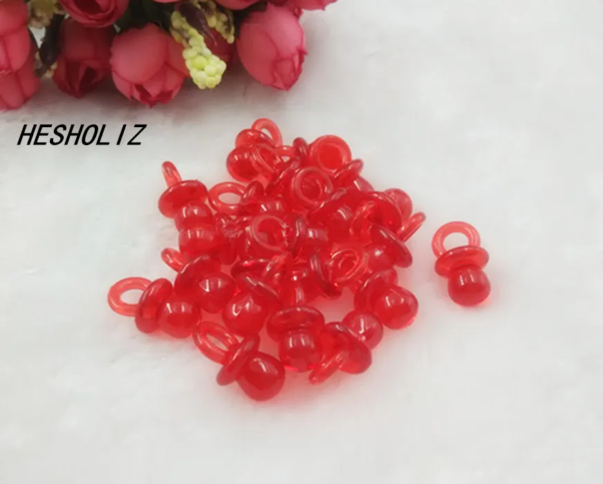 Clear Red Plastic Mini Pacifiers for Baby Shower Favors, Cake Decorations & Baby Gift Decorations