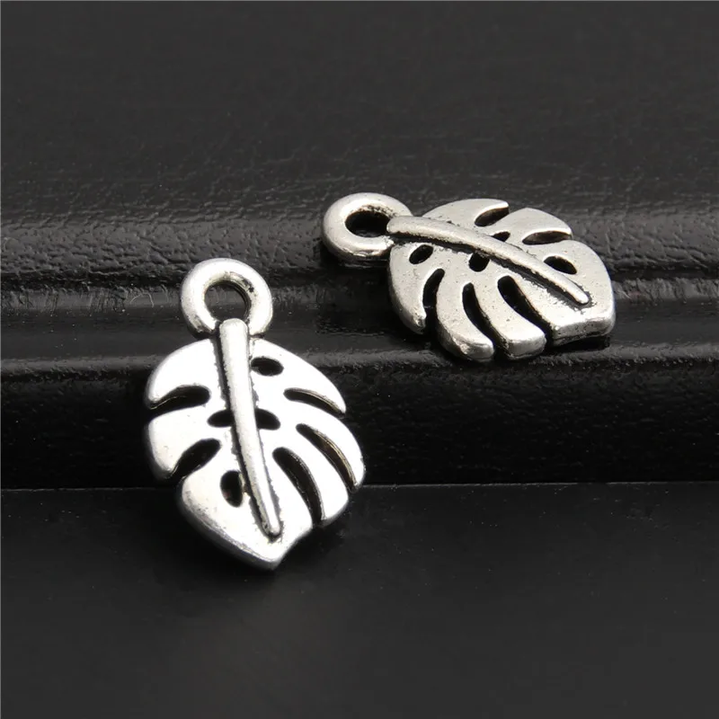 50pcs Leaves Beads Accessories Wholesale Leaf Pendants Silver Color Color Nature Jewelry Making A2745