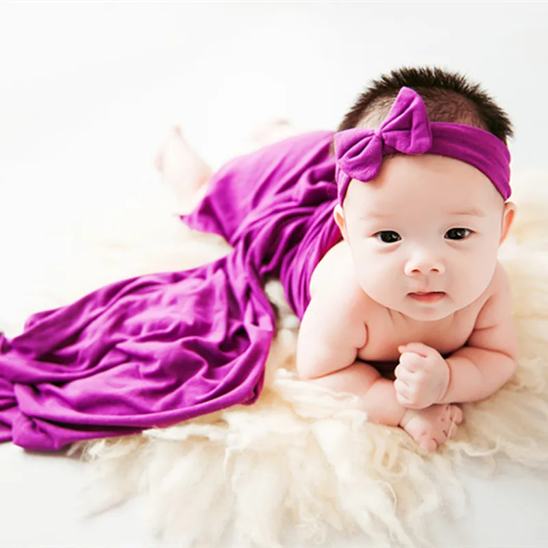 Jersey Stretch Wrap Newborn And Headband Set Photo Props Santa Baby Swaddle Backdrop Layer Fabirc Newborn Baby Stretch Knit Wrap