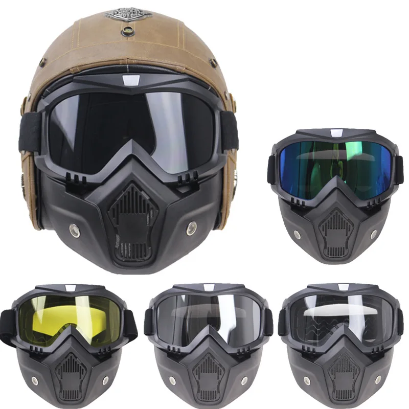 

Motorcycle Glasses Motocross Motorbike Moto Goggles Detachable Goggle UV Protection Ski Bike for Halley Open Face Helmet Mask