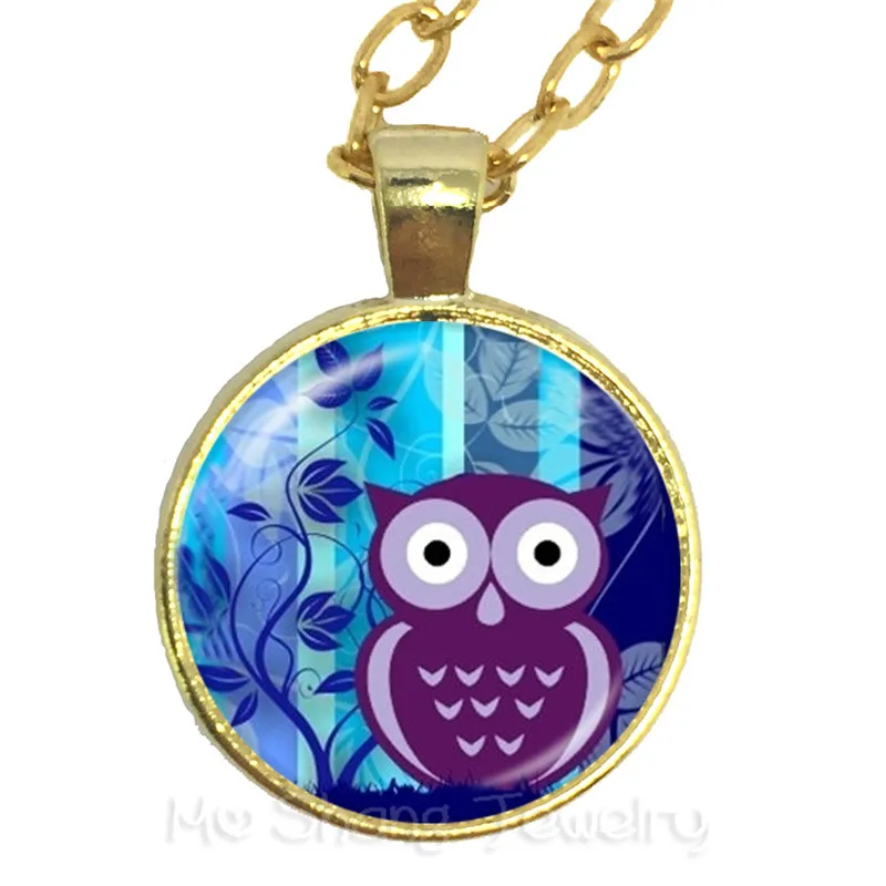 Owl Glass Carbochon Anime Necklace Women Trinket Tree Pendant  Glass Flower Sweater chain Female Jewelry Souvenir