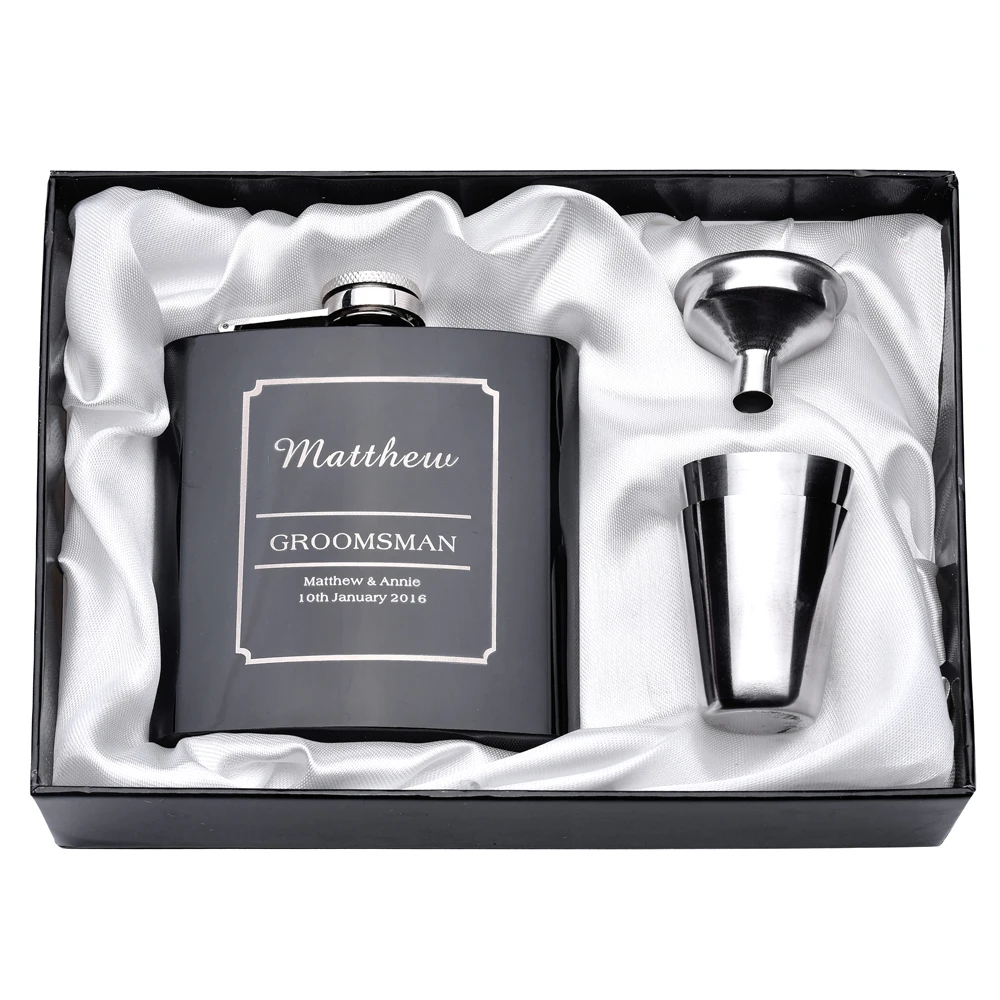 1 Set Personalized Engraved 6oz Hip Flask Stainless Steel With White & Black Box Birthday Valentine's Day Gift Wedding  Favors