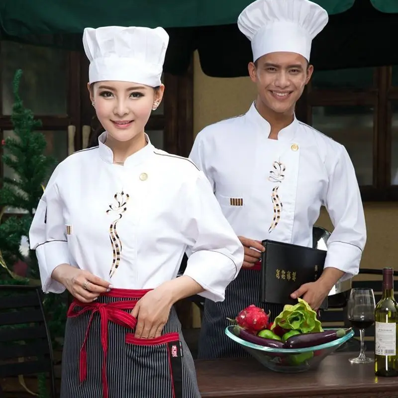 Chef's Long Sleeve Outfit Hotel Kitchen Uniform Hotel Restaurant Kitchen Man Chef Jacket Work Wear Uniform Cook Clothes B-5571