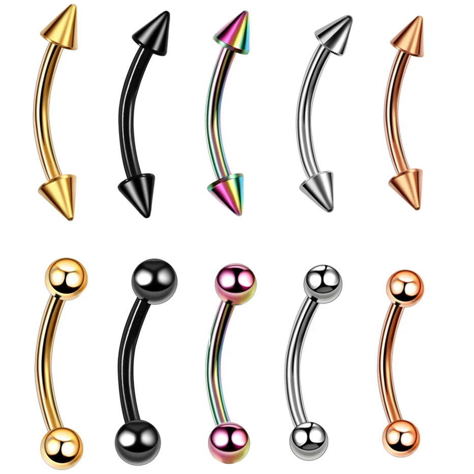 

16g Colorful Spike&Ball Curved Eyebrow Barbell Piercing G23 Titanium Banana Eyebrow Ear Cartilage Tragus Piercing Jewelry