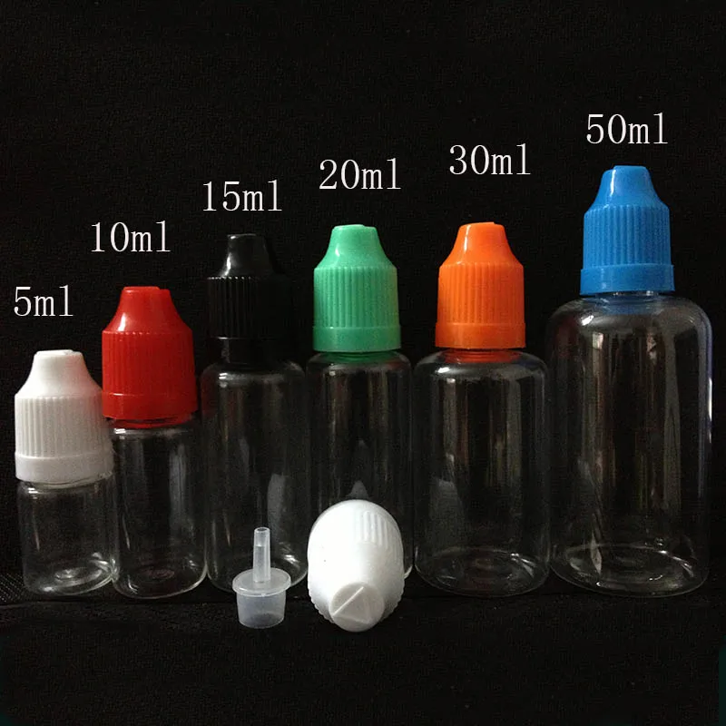 

100pcs Empty E Liquid bottle 3ml 5ml 10ml 15ml 20ml 30ml 50ml 100ml PET Plastic Dropper Bottle with ChildProof Cap Nail Gel