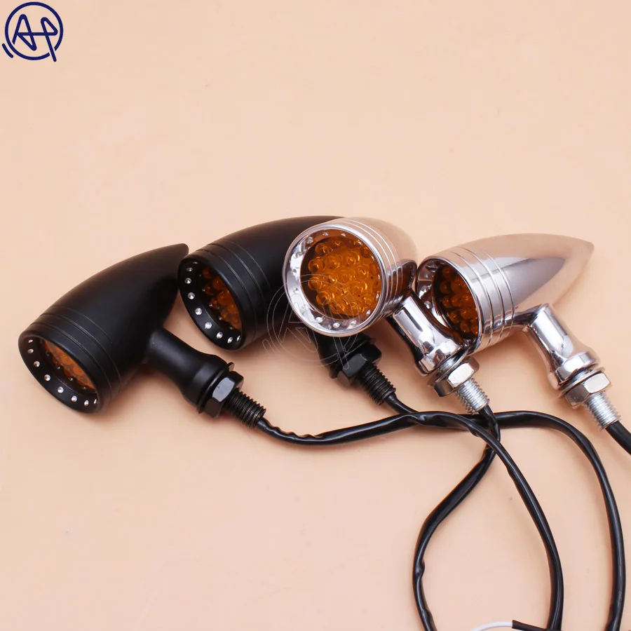 1pair Motorcycle LED Turn Signal Bullet Blinker Amber Indicator Lights Amber Lens 10mm Vintage Chrome For Harley Honda