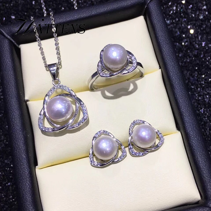 

Natural Pearl set,jewelry sets pearl pendant necklace ring earrings for women 925 sterling silver wedding party jewelry Gift