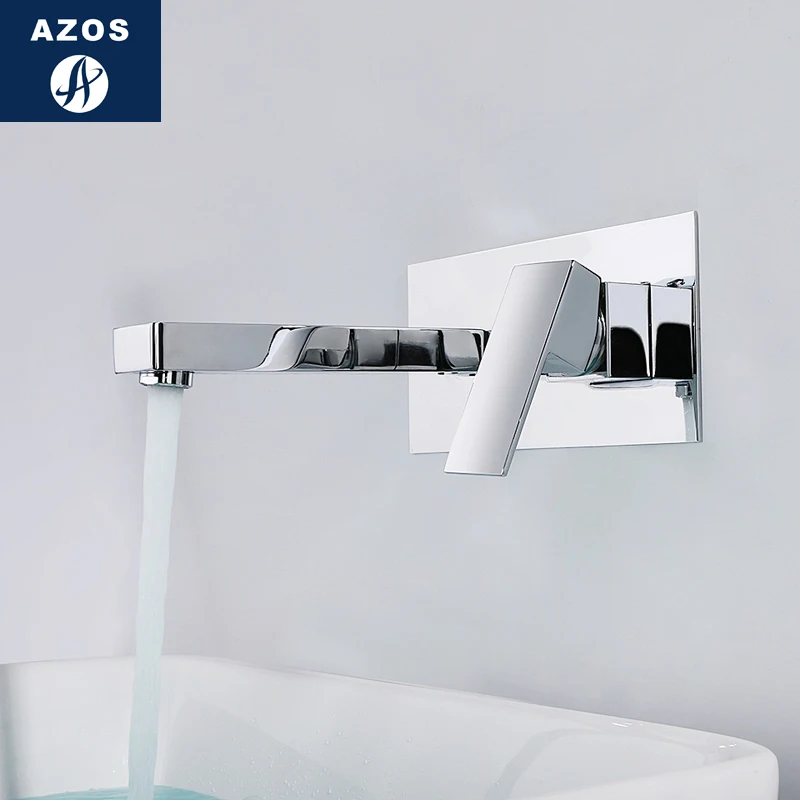 Azos In-wall Faucet Split Wash Basin Brass Chrome Cold and Hot Switch  Shower Room Basin Sink Double Handle Three Holes Round MP