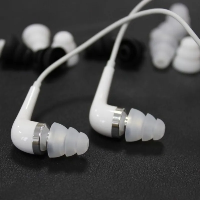 6 paia di auricolari in silicone a tre strati auricolari auricolari di ricambio cuscinetti auricolari per la maggior parte dei auricolari in-ear (SML)