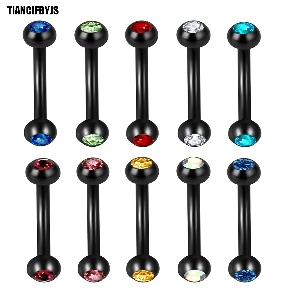 TIANCIFBYJS 100pcs 1.2*8*3mm ball surgical Steel circular piercing plated titanium colors piercing horseshoe eyebrow ring