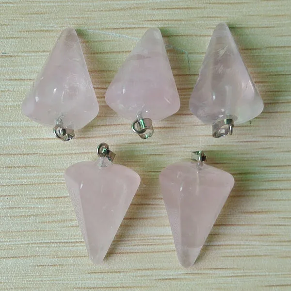 Wholesale 12pcs fashion good quality natural rose quartz stone hexagon pyramis pendants charms for men and women necklace