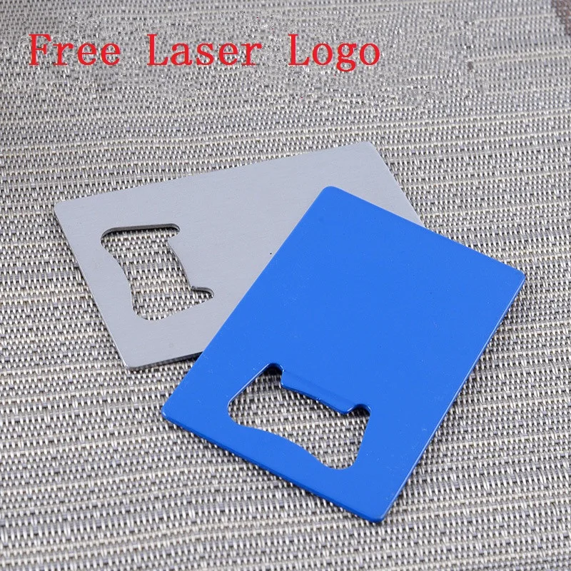 Silver/Blue Personalized Credit Card Beer Bottle Opener Custom Logo Engraved Metal Aluminum Business Card Bottle Opener 100pcs