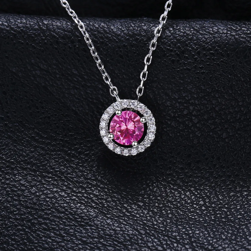 JewelryPalace Round 1.1ct Created Pink Sapphire 925 Sterling Silver Pendant Necklace for Women Trendy Gemstone Fine Jewelry 45cm