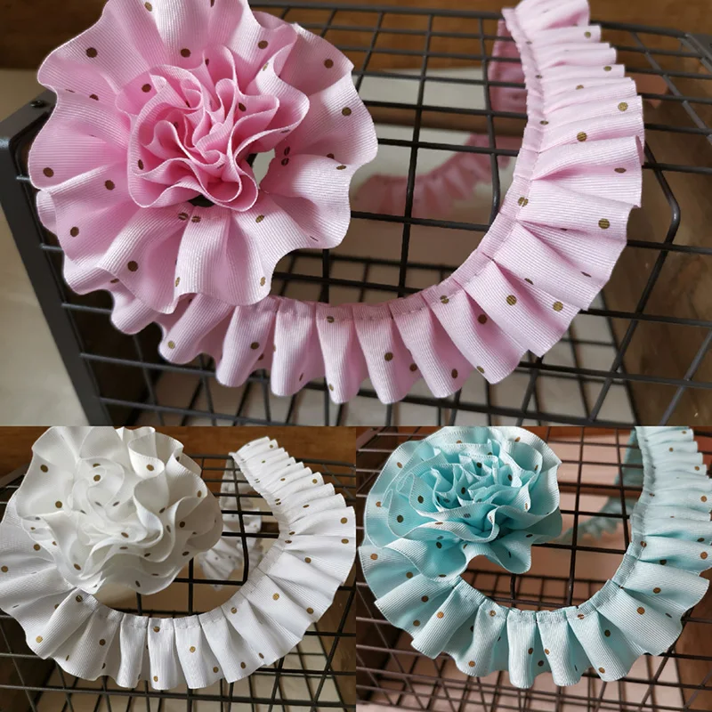 5 м/лот 3,8 см Широкий деревенский синий белый пудра волнистая нить складки с волнистыми кружевами декоративные аксессуары для одежды AC892