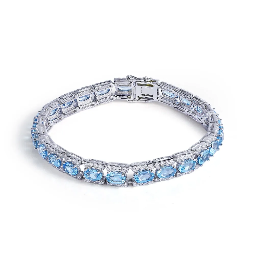 GEM'S BALLET 925 Sterling Silver Bracelets & Bangles Fine Jewelry Natural Blue Topaz Bracelet pulseras plata de ley 925 mujer