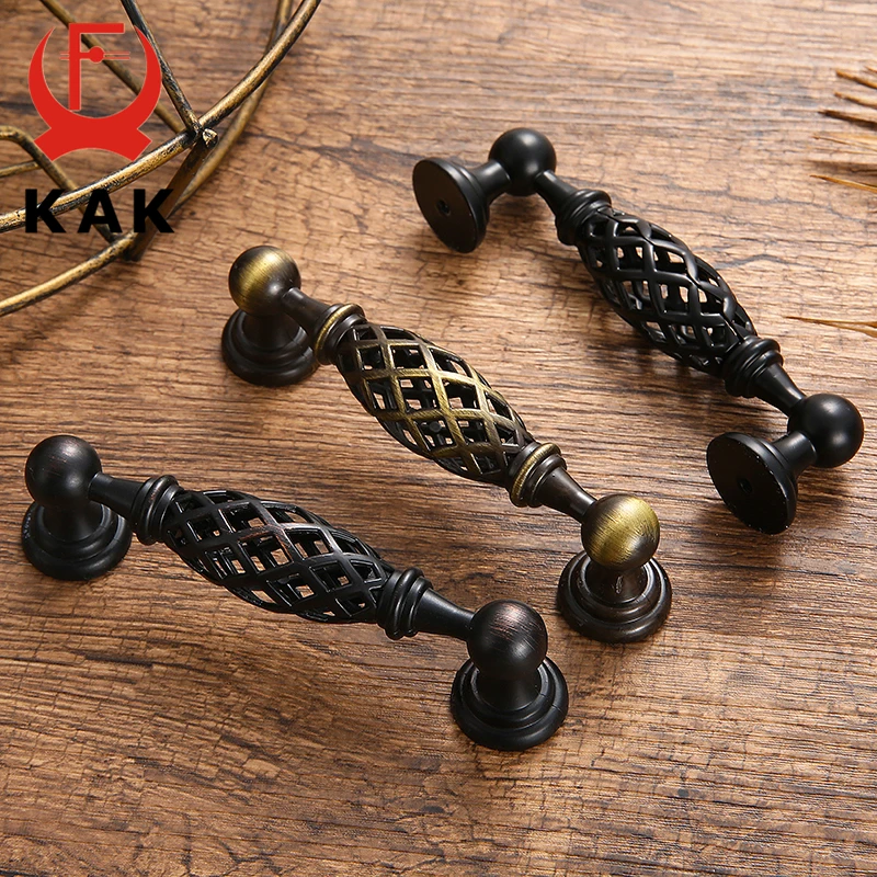 KAK Vintage Antique Bronze Cabinet Handles Hollow Out Birdcage Cabinet Pulls Drawer Knobs Wardrobe Door Pullers Furniture Handle