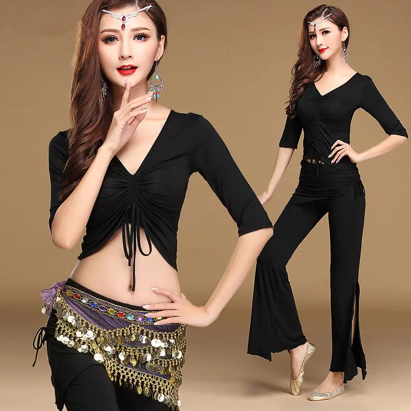 Women Dancewear Belly Dance Clothing for Practice Bellydance Outfits 3 Pieces Top Belt Pants Modal Costumes Sets