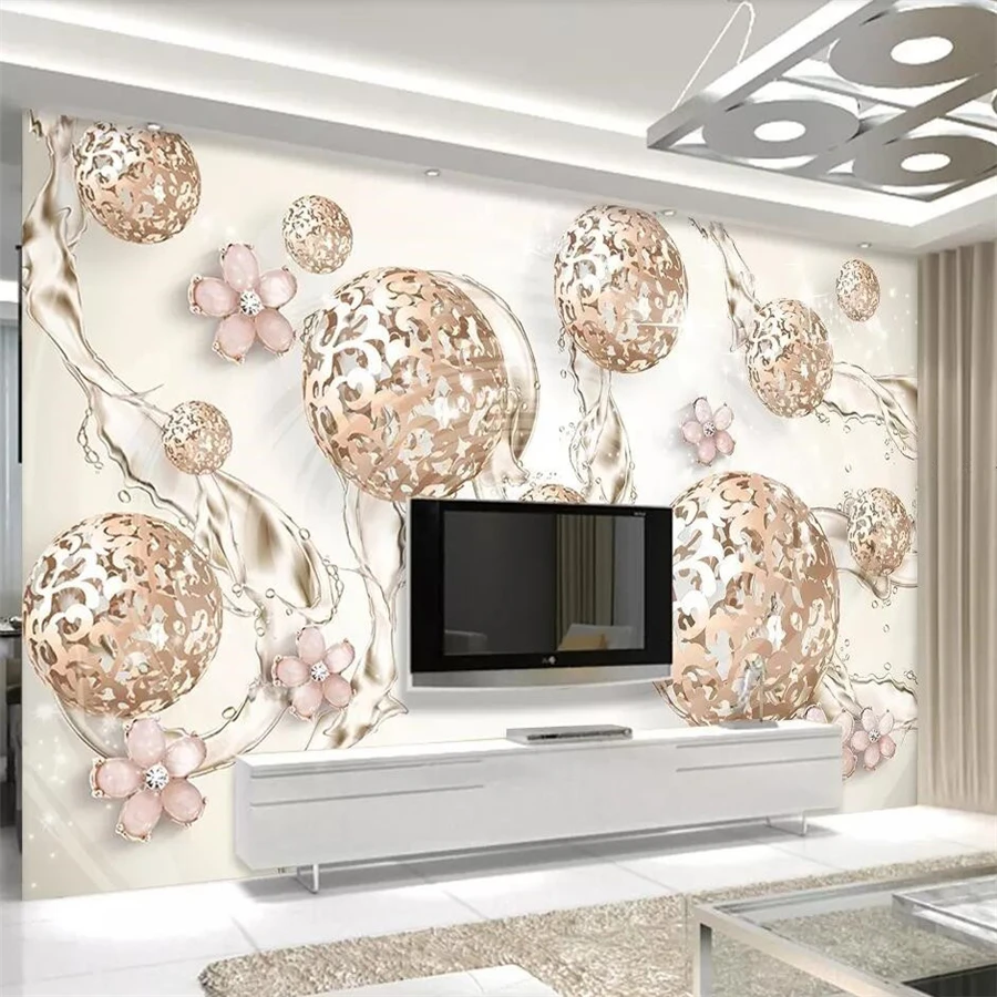 beibehang Custom large wallpapers 3d frescoes champagne gold papel de parede ball dynamic watermark cherry jewelry 3d wallpaper