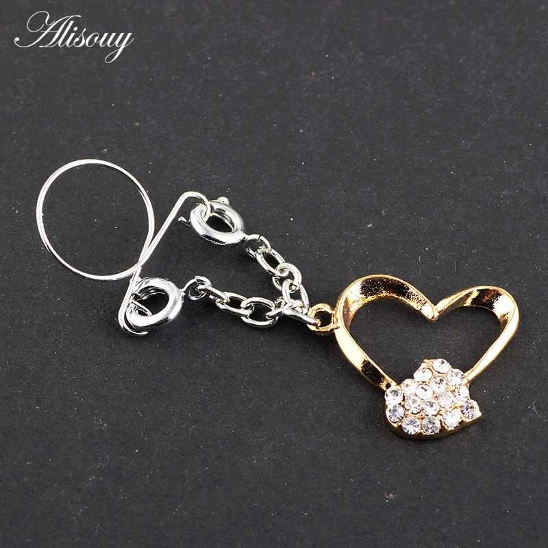 Alisouy 2pcs/lot Heart Religious Nipple Rings Fake Piercing Women Nipple Clamps Non-piercing Clip on Nipple Pircing Body Jewelry