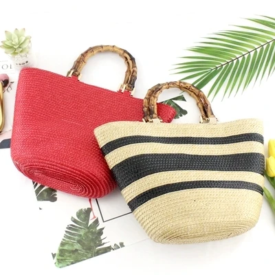 2019 South Korea\'s New Straw bag Casual Handbag Summer Holiday Shoulder Bag Woven Bag Shoulder Simple Solid Color Wild Straw Bag