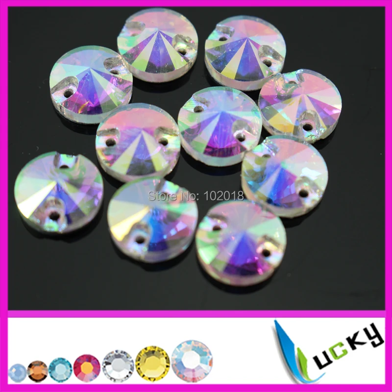 Super shiny  Flat back Sew on Rhinestones with holes jewelry crystal beads clear ab Rivolis shape strass Freeshipping