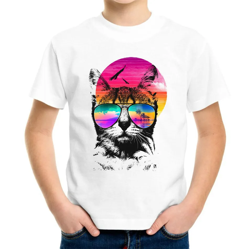 Joyonly 2018 Summer Children Printed T shirt Cartoon Tee Shirt Lovely Cat Scenery Design Baby Kids Cool T-shirt Boys/Girls Tops