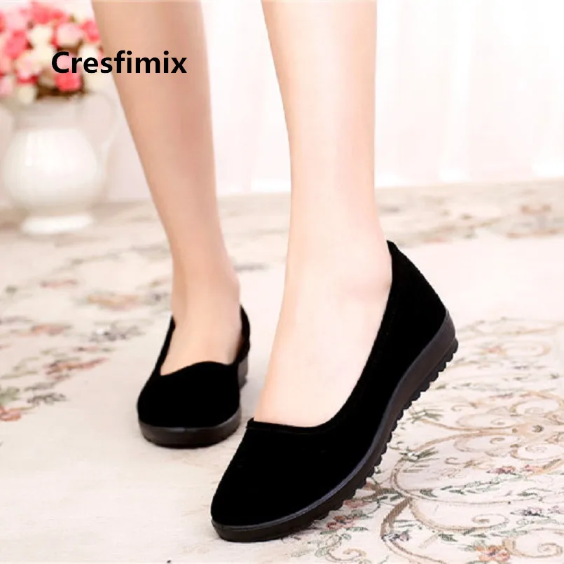 Cresfimix women cute high quality black comfortable spring & summer slip on flat shoes lady casual ballet dance shoes b3196