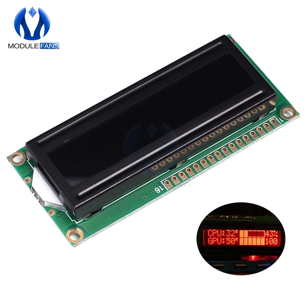 5V Screen Digital LCD 16x2 Red Character Dot Matrix 1602 Red Display Module Black Background Parallel Port Electronic Board