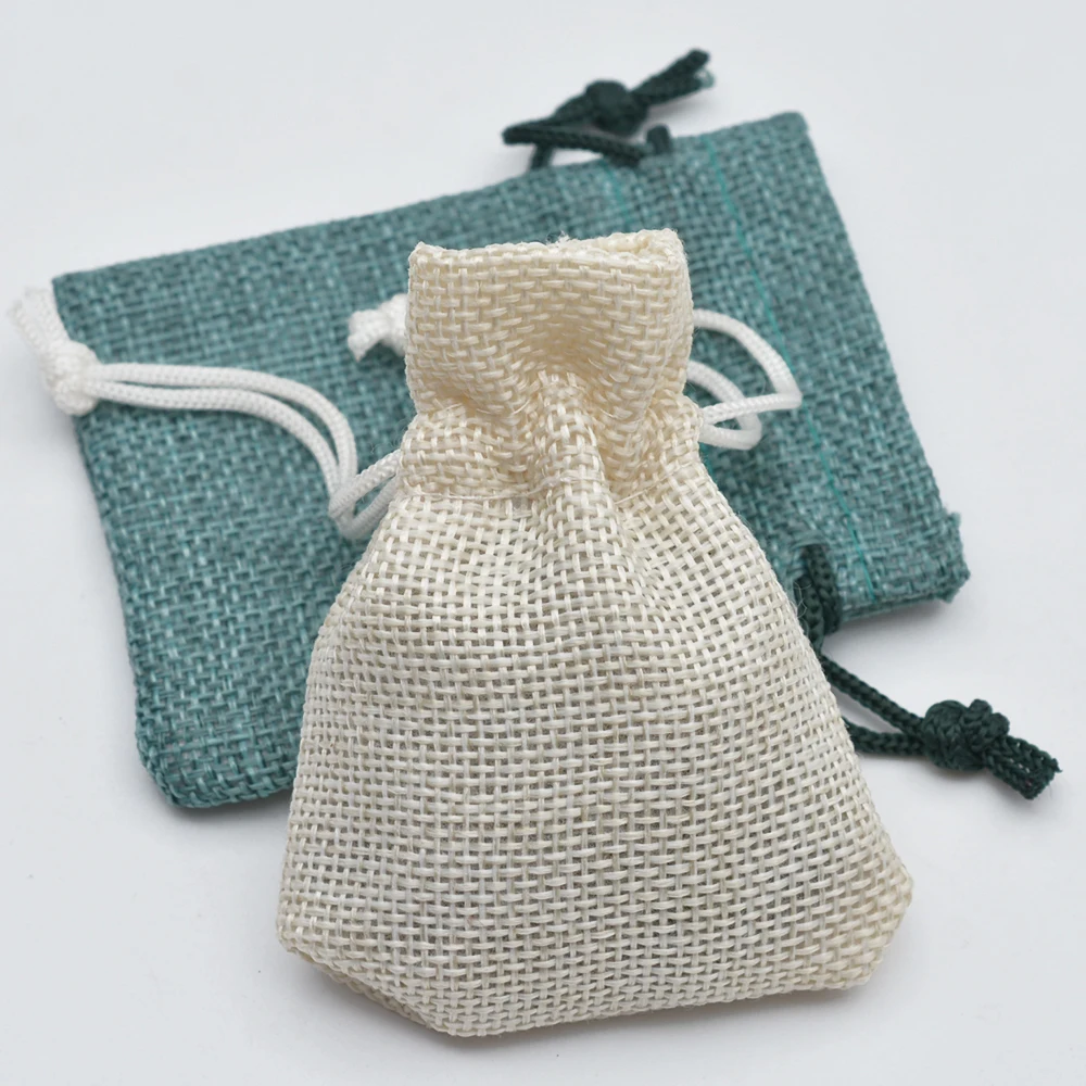 Handmade Jute Gift Bag Jewelry Packaging Wedding Favor Bag  7x9cm Linen Burlap Drawstring Pouches for Coffee Beans Earring 50pcs