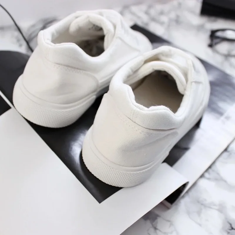 Women White Shoes Canvas Female Black Shoes All Match Solid Color Basic Casual Sneakers Lace Up Fresh Style Flat Heel Size 35-40