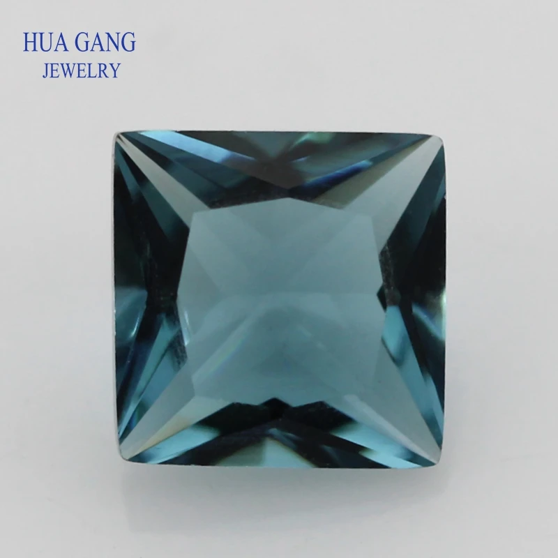 Glass beads Ink Blue Color Square Shape Princess Cut Loose Glass Gems Synthetic Gems For Jewelry Size 3x3~10x10mm