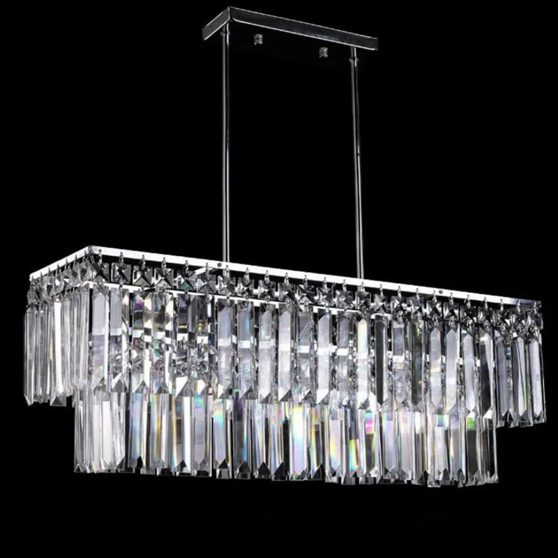 NEW Luxury  rectangular K9 crystal chandelier LED glow pendant lamp living room bedroom E14 Chandeliers luminaire paragraph room