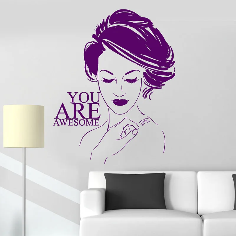 

Красивая салонная Наклейка на стену, сексуальная Наклейка на стену для девочек, домашний декор, длинные волосы, наклейки на стену, внутренние настенные съемные обои H230