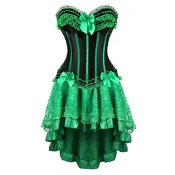 Green Corset Dresses Burlesque Plus Size Lingerie Zip Bustier Lace Skirts For Women Party Gothic Lolita Sexy Korsett 6xl