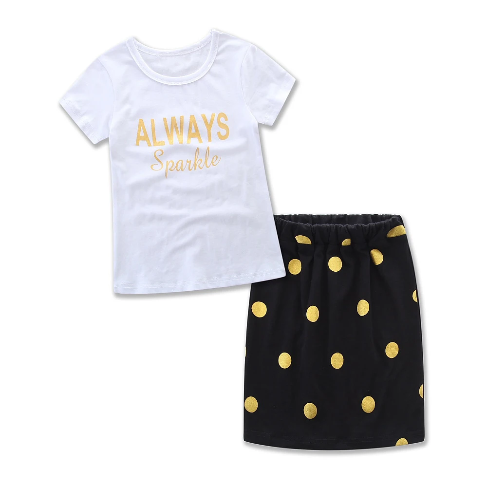 Summer New Family Matching Outfits Mother and Daughter Clothes Sets 2pcs Letter Print T-shirt Tops+Polka Pot Skirt Costume Suits